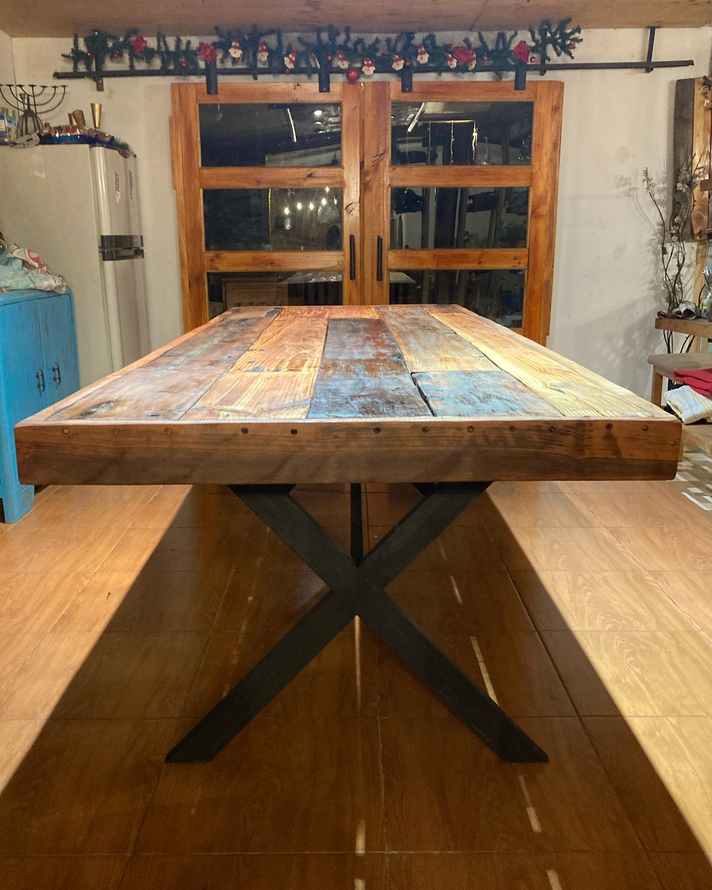 Mesas rústicas para quincho medidas 2.50x1.00 ancho medida especial para 10 a 12 personas fabricadas en roble y rauli